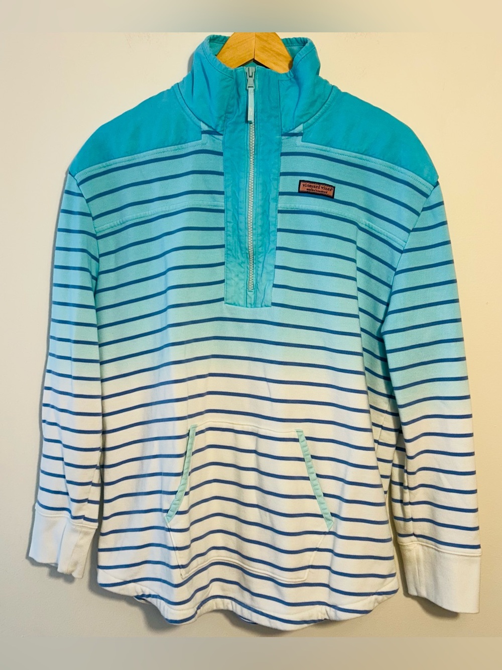 Vineyard Vines Shep Shirt Pullover Women’s XL Blue Striped 1/4 Zip 100% Cotton